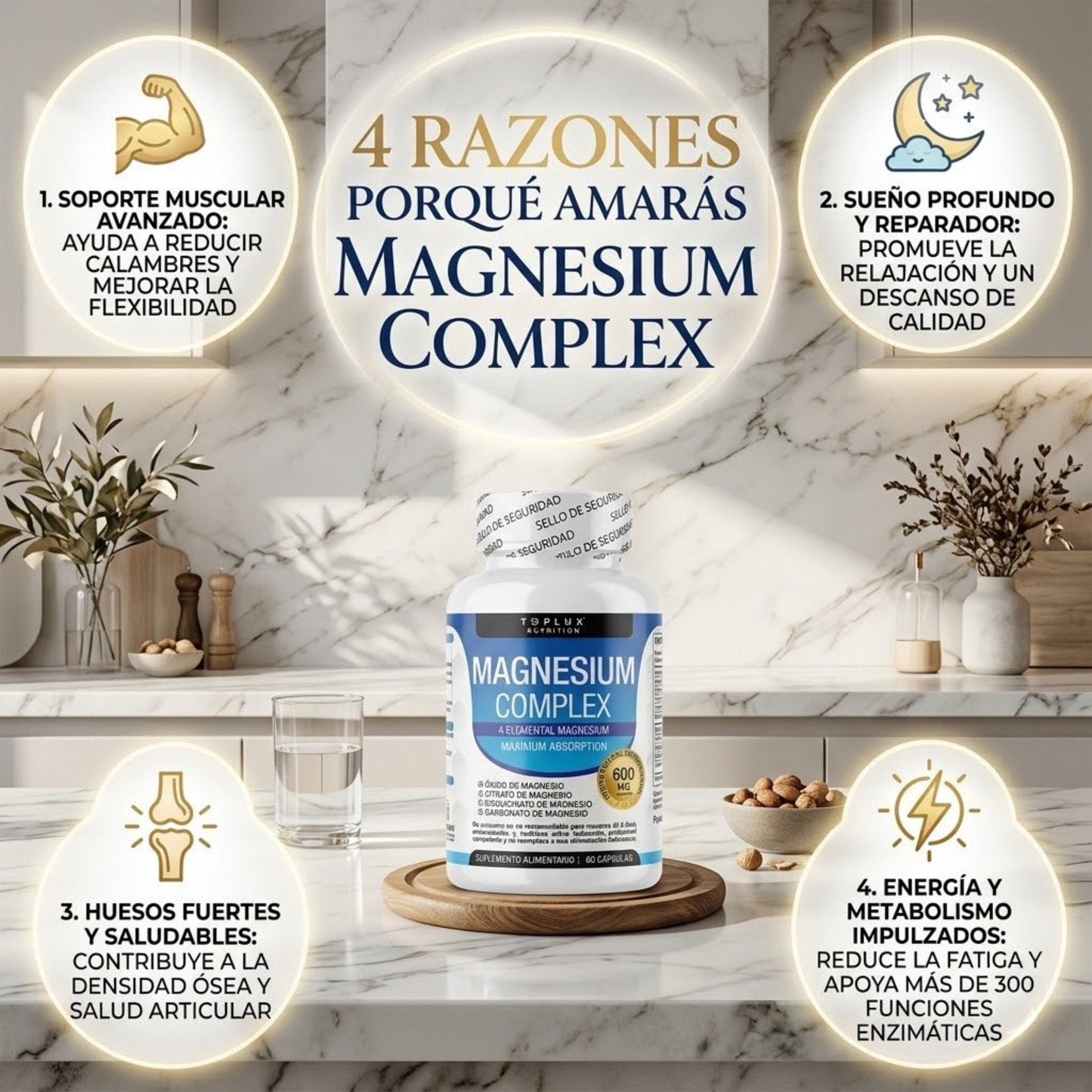 MagnaForce™ — Complejo de Magnesio 4 en 1 para Relajación Muscular, Sueño Profundo, Energía Sostenida y Absorción Máxima